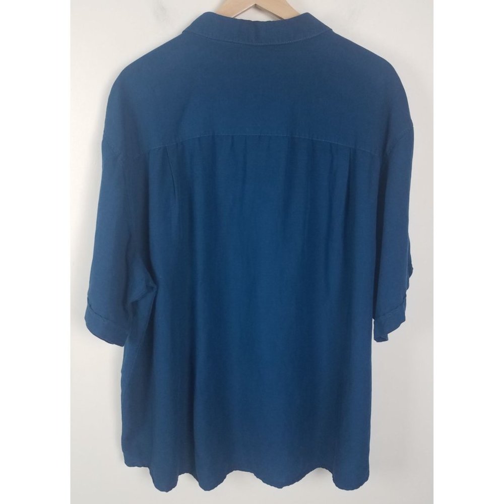 Cubavera Sz. 3x Blue & Ivory Linen Button Up Short Sleeve Embroidered Shirt - Picture 6 of 7